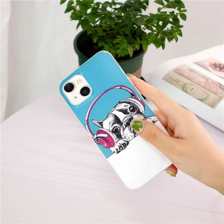 Noctilucent Luminous Pattern Phone Case for iPhone 15 , IMD Soft TPU Anti-scratch Phone Cover - Headphone Dog