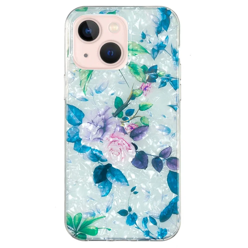 Protective Case for iPhone 15 Anti-Drop Phone Case IMD Marble Flower Shell Pattern Slim TPU Phone Cover - Rose