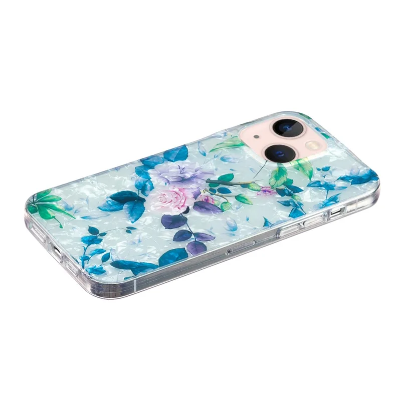Protective Case for iPhone 15 Anti-Drop Phone Case IMD Marble Flower Shell Pattern Slim TPU Phone Cover - Rose