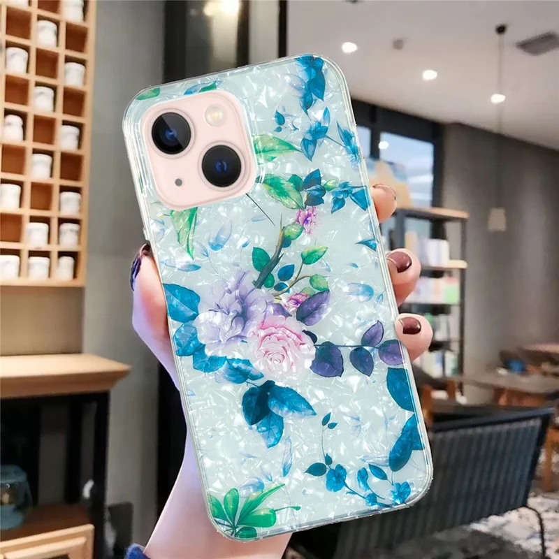 Protective Case for iPhone 15 Anti-Drop Phone Case IMD Marble Flower Shell Pattern Slim TPU Phone Cover - Rose