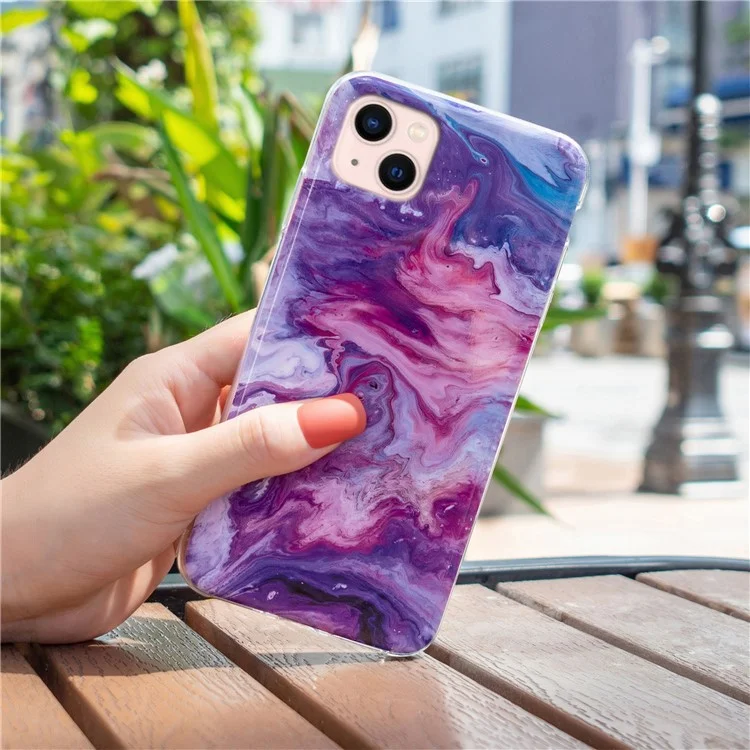 For iPhone 15 Marble Pattern Phone Case Drop-proof IMD TPU Back Cover - Red