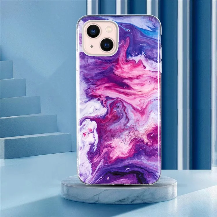 For iPhone 15 Marble Pattern Phone Case Drop-proof IMD TPU Back Cover - Red