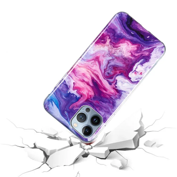 Pour iPhone 15 Pro Marble Pattern TPU Phone Case IMD Process Protective Cover - Red