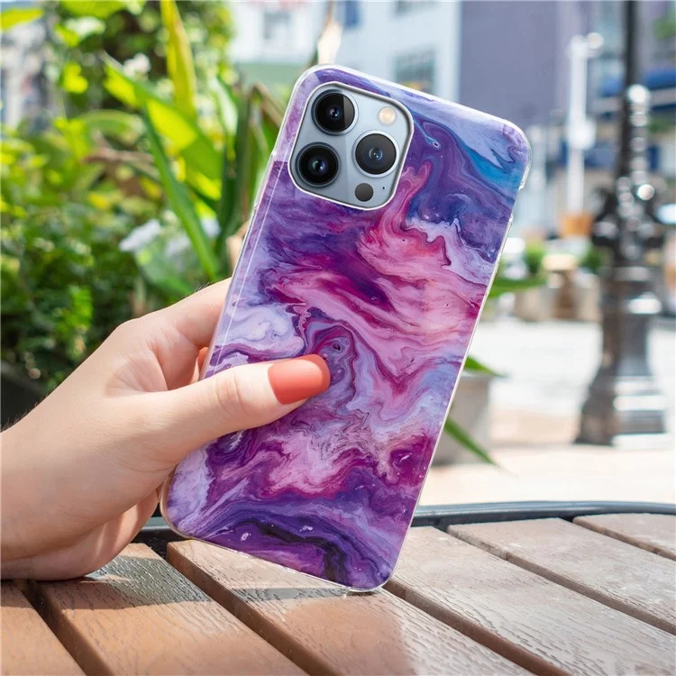 Pour iPhone 15 Pro Marble Pattern TPU Phone Case IMD Process Protective Cover - Red