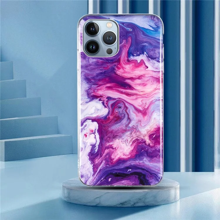 Pour iPhone 15 Pro Marble Pattern TPU Phone Case IMD Process Protective Cover - Red