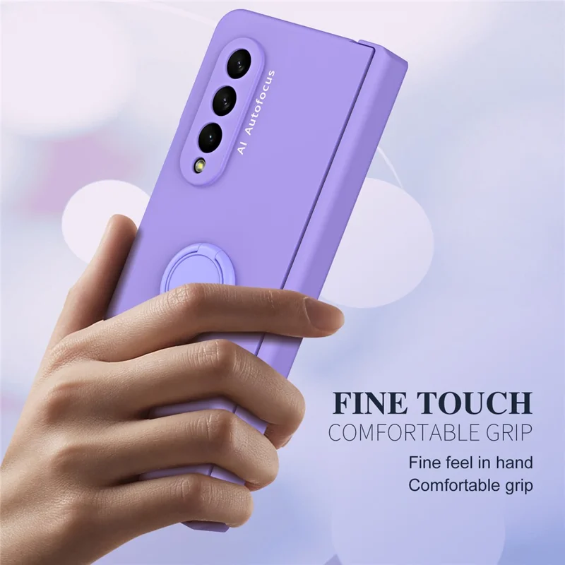 For Samsung Galaxy Z Fold3 5G Macaron Hard PC Phone Cover with Front Screen Film Kickstand Case Support Magnetic Car Mount - Purple