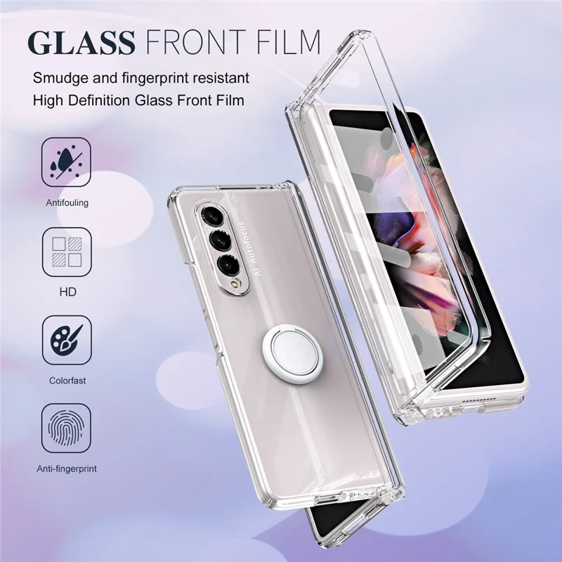 Per Samsung Galaxy Z Fold3 5G Macaron Hard PC Phone Cover con Front Screen Film Kickstand Case Support Magnetic Car Mount - Trasparente
