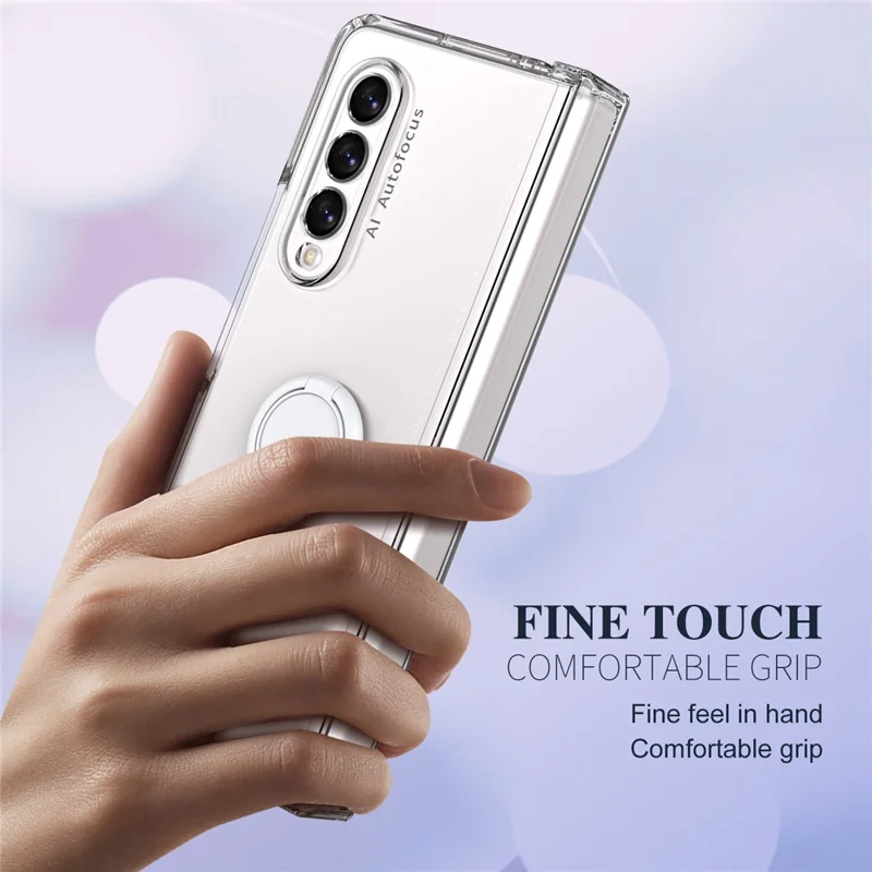 Per Samsung Galaxy Z Fold3 5G Macaron Hard PC Phone Cover con Front Screen Film Kickstand Case Support Magnetic Car Mount - Trasparente