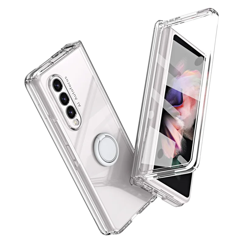 Per Samsung Galaxy Z Fold3 5G Macaron Hard PC Phone Cover con Front Screen Film Kickstand Case Support Magnetic Car Mount - Trasparente