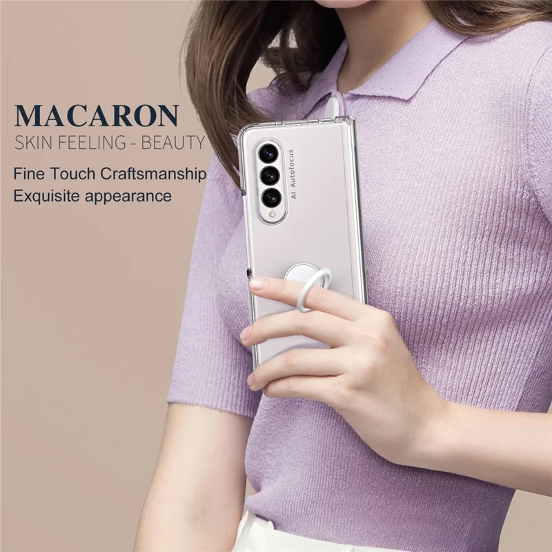 Per Samsung Galaxy Z Fold3 5G Macaron Hard PC Phone Cover con Front Screen Film Kickstand Case Support Magnetic Car Mount - Trasparente