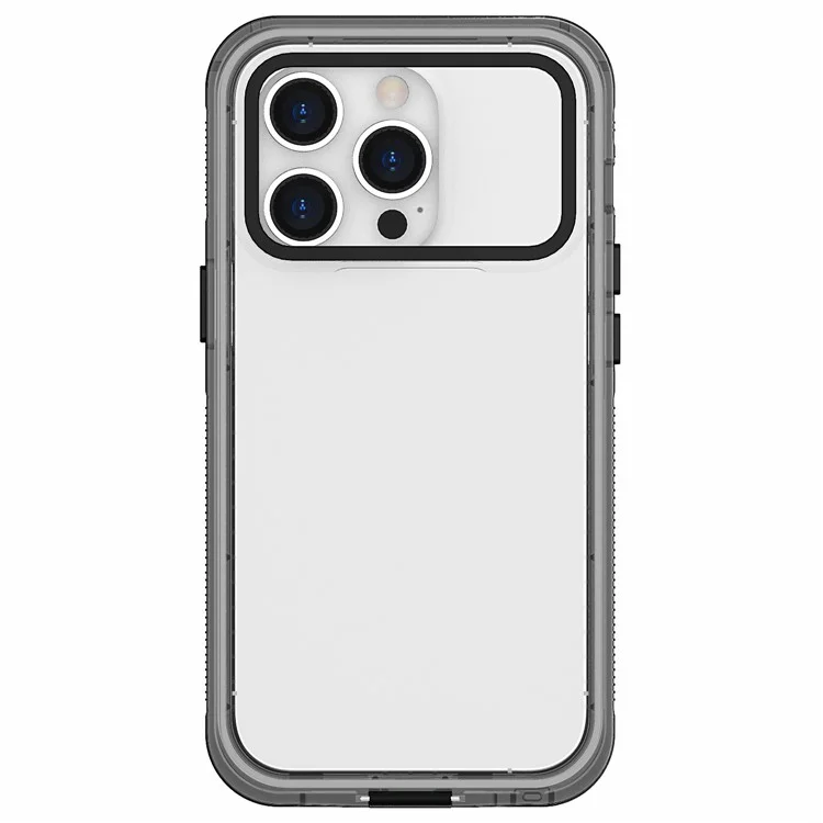 For iPhone 15 Pro IP68 Waterproof Phone Case Fall Protection PC+Neoprene Cellphone Shell - Transparent Black