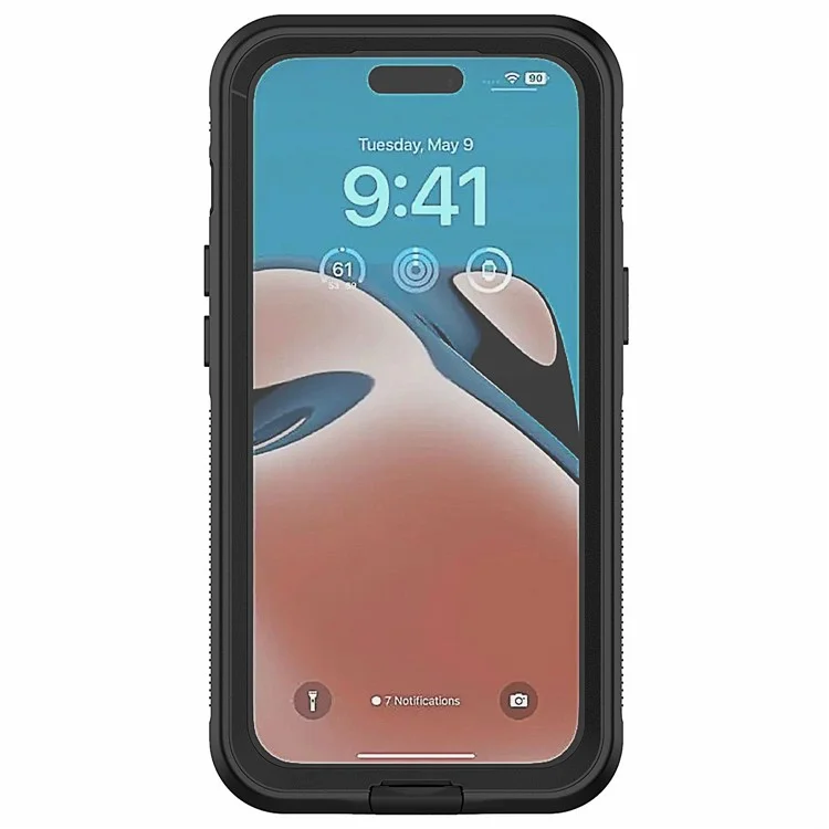 For iPhone 15 Pro IP68 Waterproof Phone Case Fall Protection PC+Neoprene Cellphone Shell - Transparent Black