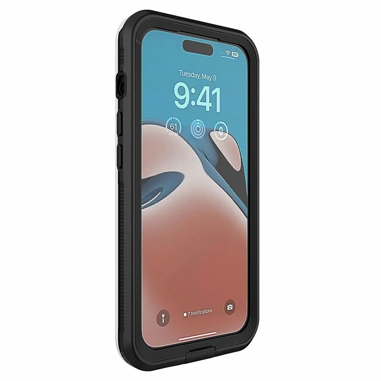 For iPhone 15 Pro IP68 Waterproof Phone Case Fall Protection PC+Neoprene Cellphone Shell - Transparent Black