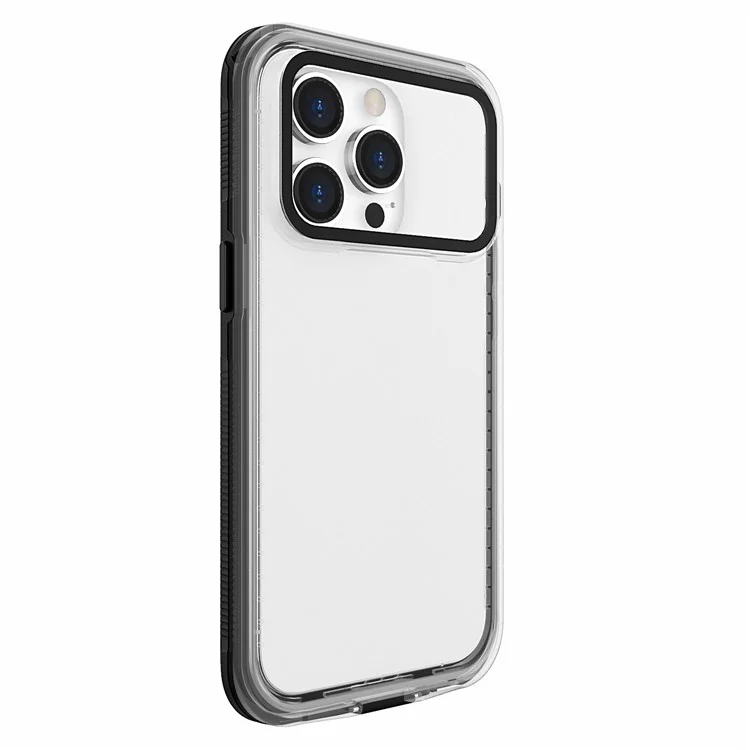 For iPhone 15 Pro IP68 Waterproof Phone Case Fall Protection PC+Neoprene Cellphone Shell - Transparent Black