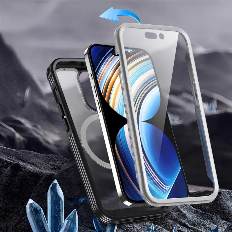 For iPhone 15 Phone Case PC + TPU Clear Cover with Tempered Glass Screen Protector - Black