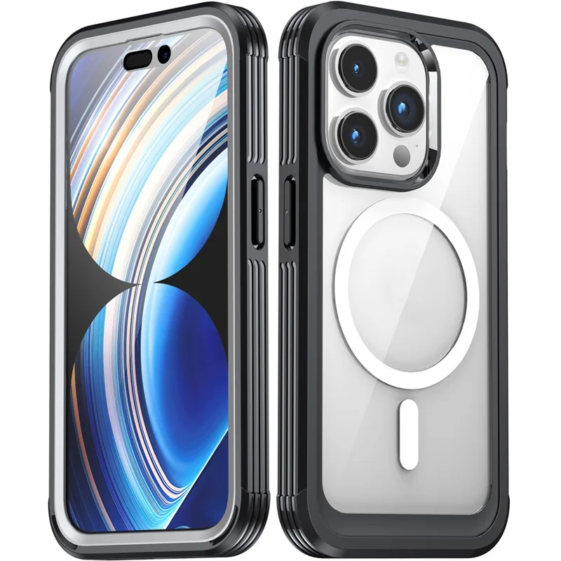 For iPhone 15 Pro Phone Case PC + TPU Fall Protection Cover with Tempered Glass Screen Protector - Black