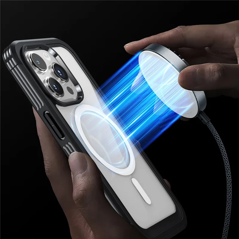 For iPhone 15 Pro Phone Case PC + TPU Fall Protection Cover with Tempered Glass Screen Protector - Black
