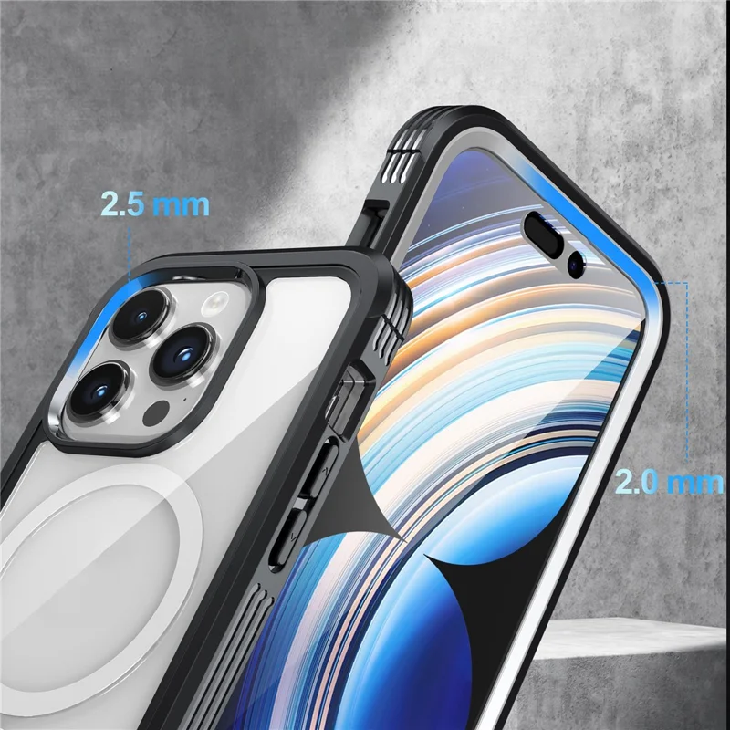 For iPhone 15 Pro Phone Case PC + TPU Fall Protection Cover with Tempered Glass Screen Protector - Black