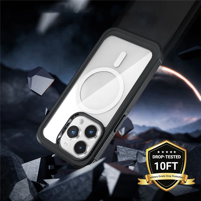 For iPhone 15 Pro Phone Case PC + TPU Fall Protection Cover with Tempered Glass Screen Protector - Black