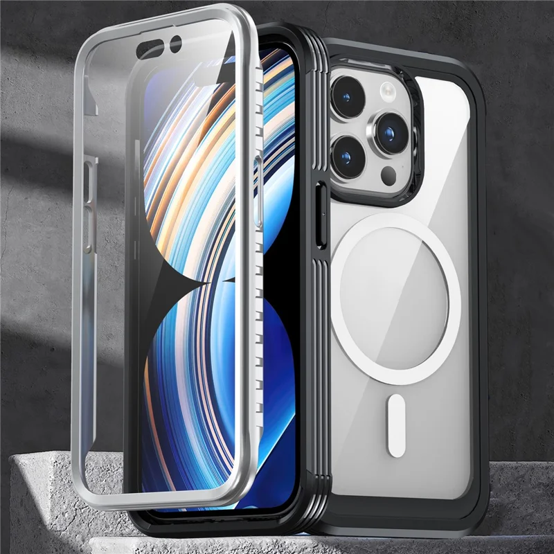 For iPhone 15 Pro Phone Case PC + TPU Fall Protection Cover with Tempered Glass Screen Protector - Black