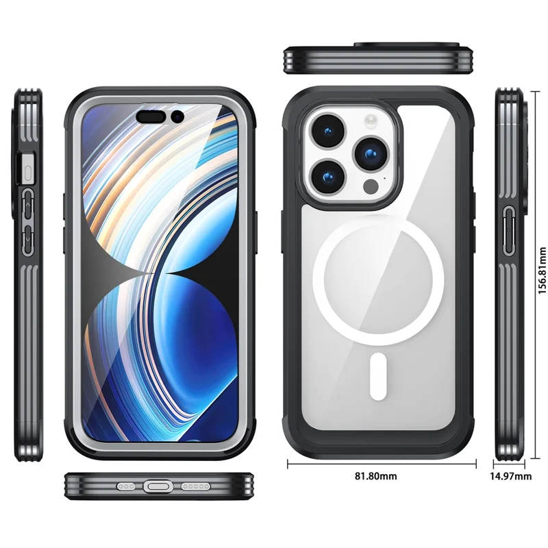 For iPhone 15 Pro Phone Case PC + TPU Fall Protection Cover with Tempered Glass Screen Protector - Black