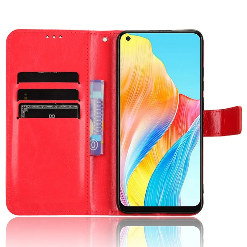 Portemonnee PU Leather telefoonhoesje voor Oppo A58 4G, Crazy Horse textuur standaard telefoonhoes - Rood