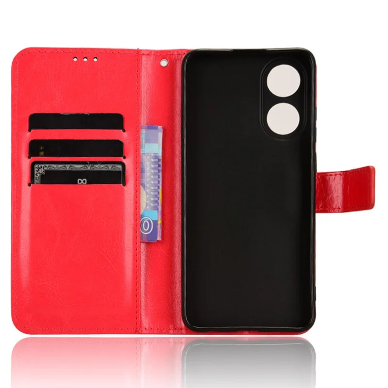 Portemonnee PU Leather telefoonhoesje voor Oppo A58 4G, Crazy Horse textuur standaard telefoonhoes - Rood