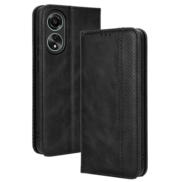 Para Oppo A58 4G Cartera Teléfono Soporte de Pie Caso Retro Cuero PU Anti-arañazos Cubierta de Teléfono - Negro