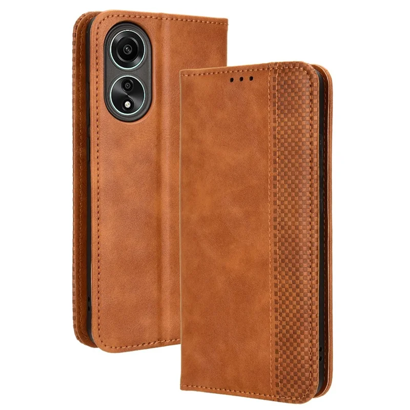 Pour Oppo A58 4G Portefeuille Téléphone Support de Cas Rétro PU Cuir Anti-rayures Housse de Téléphone - Marron