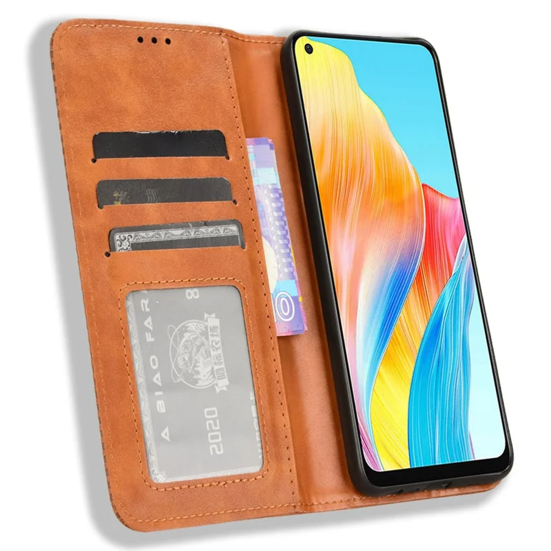 Pour Oppo A58 4G Portefeuille Téléphone Support de Cas Rétro PU Cuir Anti-rayures Housse de Téléphone - Marron