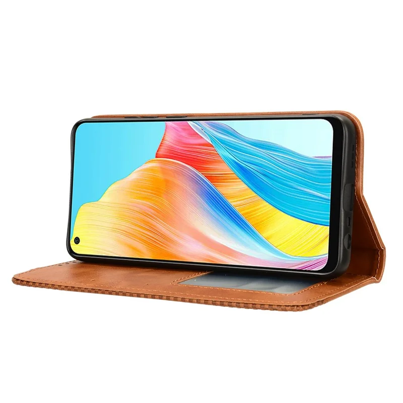 Pour Oppo A58 4G Portefeuille Téléphone Support de Cas Rétro PU Cuir Anti-rayures Housse de Téléphone - Marron