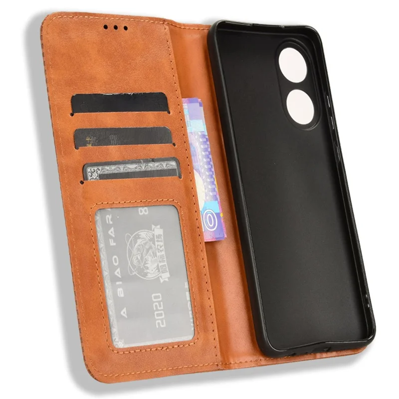 Pour Oppo A58 4G Portefeuille Téléphone Support de Cas Rétro PU Cuir Anti-rayures Housse de Téléphone - Marron