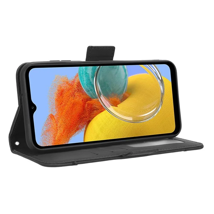 Für Samsung Galaxy F34 5G / M34 5G Mehrfach-Kartensteckplätze Lederhülle Brieftasche Ständer Telefonabdeckung - Schwarz
