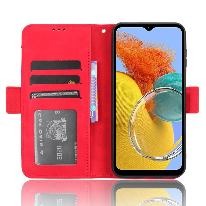 Für Samsung Galaxy F34 5G / M34 5G Mehrfach-Kartensteckplätze Handy Ledertasche Geldbörse Ständer Handyhülle - Rot