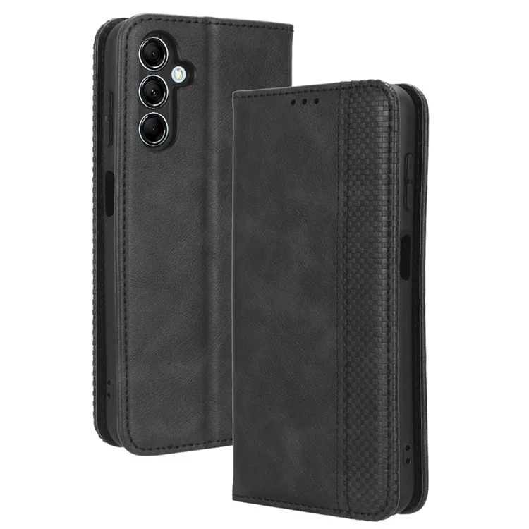 Для Samsung Galaxy F34 5G / M34 5G Бумажник Ретро PU Кожаный Чехол Подставка Защитный Чехол для Телефона - Черный