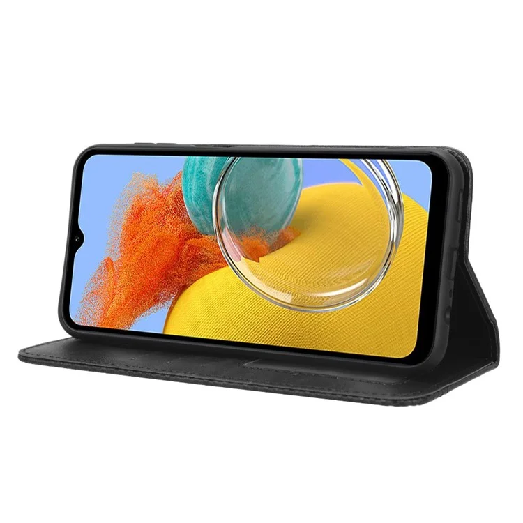 Для Samsung Galaxy F34 5G / M34 5G Бумажник Ретро PU Кожаный Чехол Подставка Защитный Чехол для Телефона - Черный