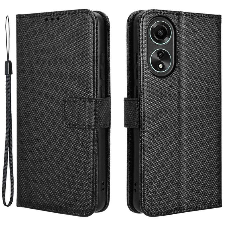 Custodia Portafoglio in Pelle PU per Oppo A58 4G, Custodia Protettiva per Telefono con Supporto a Prova di Caduta con Texture a Diamante - Nero