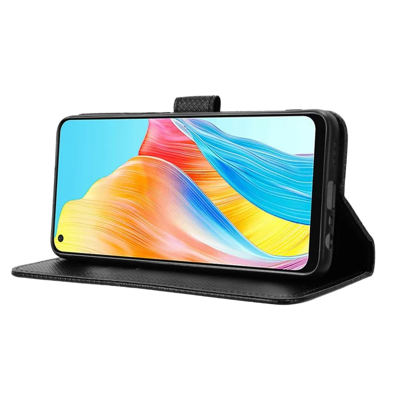 Custodia Portafoglio in Pelle PU per Oppo A58 4G, Custodia Protettiva per Telefono con Supporto a Prova di Caduta con Texture a Diamante - Nero