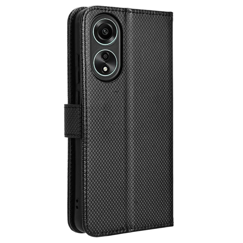 Custodia Portafoglio in Pelle PU per Oppo A58 4G, Custodia Protettiva per Telefono con Supporto a Prova di Caduta con Texture a Diamante - Nero