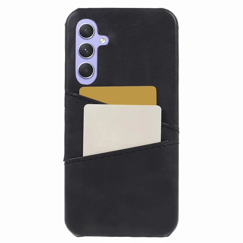 For Samsung Galaxy S23 FE Phone Case PU Leather Coated PC Back Cover with 2 Card Slots - Black