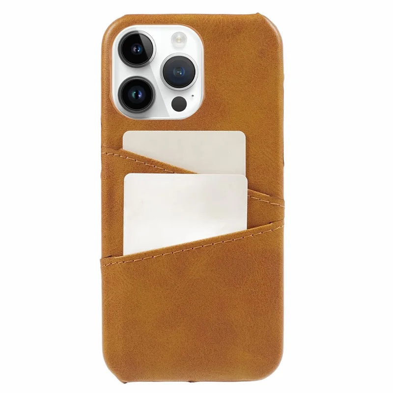For iPhone 15 Pro PU Leather + PC Phone Case with 2 Card Holder - Brown