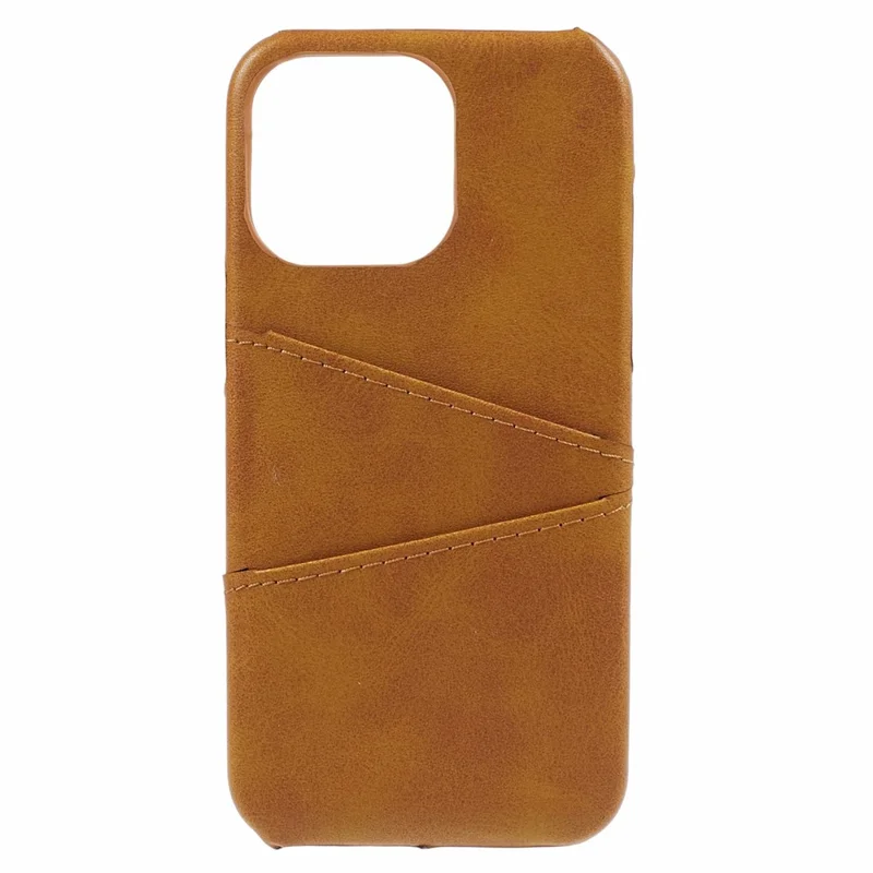For iPhone 15 Pro PU Leather + PC Phone Case with 2 Card Holder - Brown