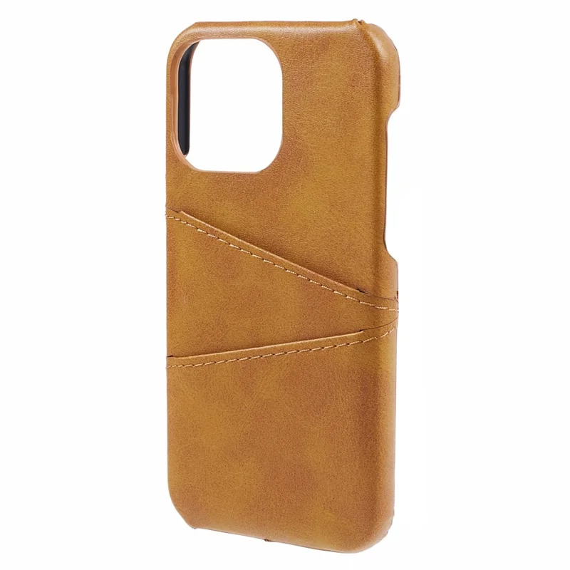 For iPhone 15 Pro PU Leather + PC Phone Case with 2 Card Holder - Brown