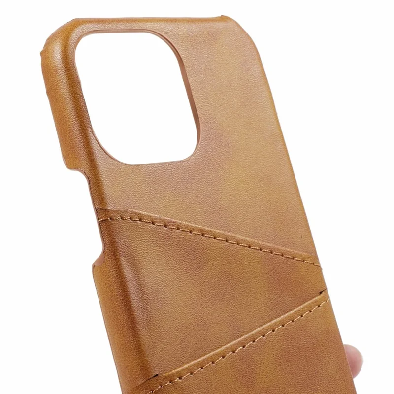 For iPhone 15 Pro PU Leather + PC Phone Case with 2 Card Holder - Brown