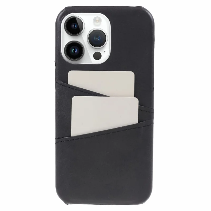 För iPhone 15 Pro PU-läder + PC mobilskal med 2 kortfack - Svart