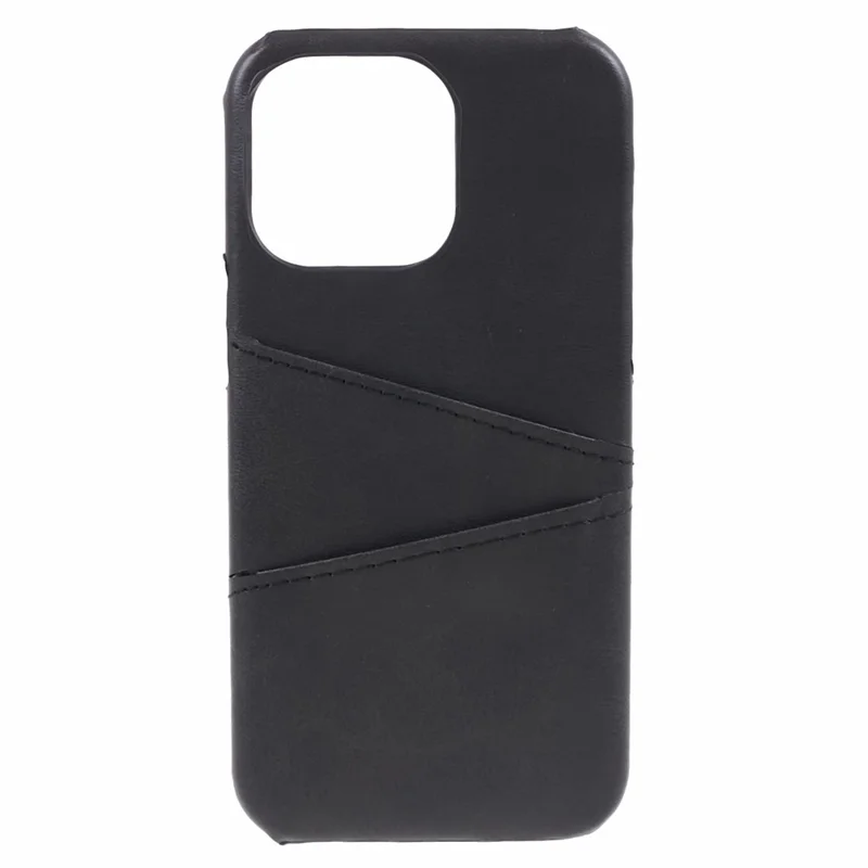 För iPhone 15 Pro PU-läder + PC mobilskal med 2 kortfack - Svart