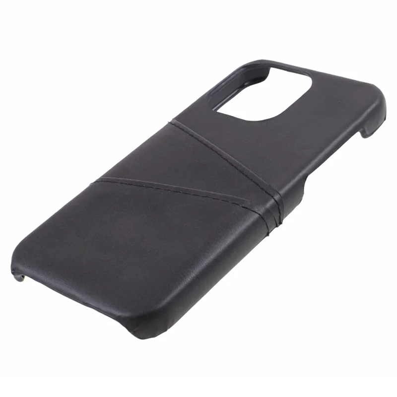 För iPhone 15 Pro PU-läder + PC mobilskal med 2 kortfack - Svart