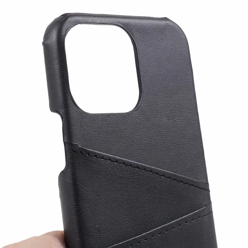 För iPhone 15 Pro PU-läder + PC mobilskal med 2 kortfack - Svart