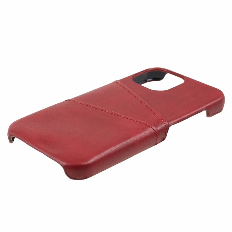 Para iPhone 15 Funda de PC Revestida de Cuero de PU con 2 Ranuras para Tarjetas Anti-arañazos - Rojo