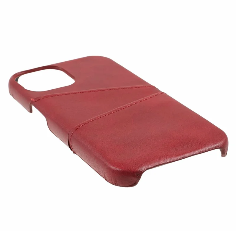 Para iPhone 15 Funda de PC Revestida de Cuero de PU con 2 Ranuras para Tarjetas Anti-arañazos - Rojo